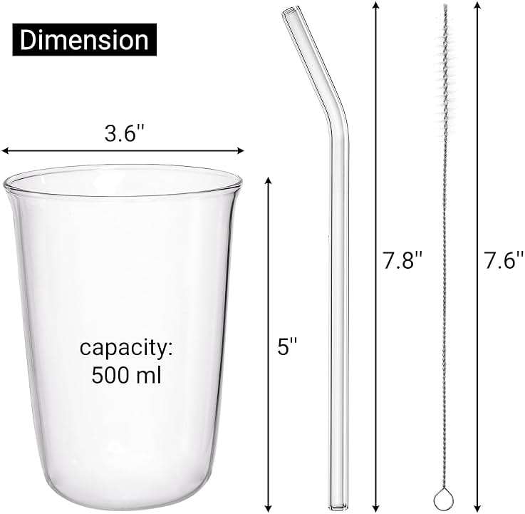 Nagpew Drinking Glasses with Straws, 6 Piece, 16 Oz, Lead-free | Clear Water Glass Set, Highball Glass Cup Kitchen Glassware for Juice, Beverage, Cocktail, Ice Tea, Coffee, Soda - Image 3