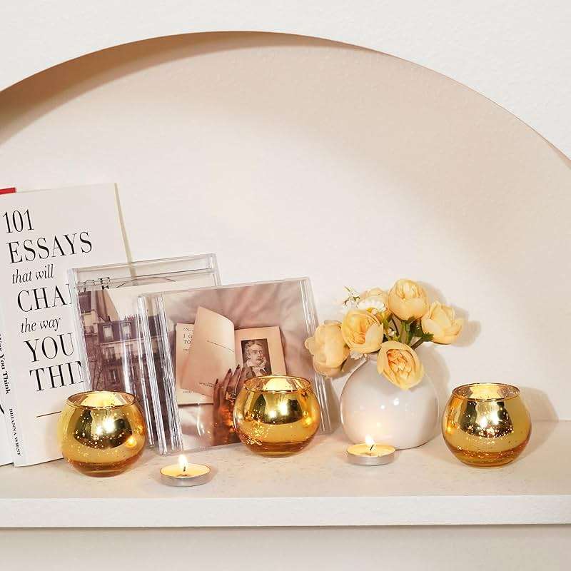 Homemory 36 Pcs Gold Votive Candle Holders, Round Mercury Glass Candle Holder, Tealight Candle Holders for Table Centerpieces, Baby Shower,Anniversary, Wedding, Home Decor, Halloween, Christmas - Image 9