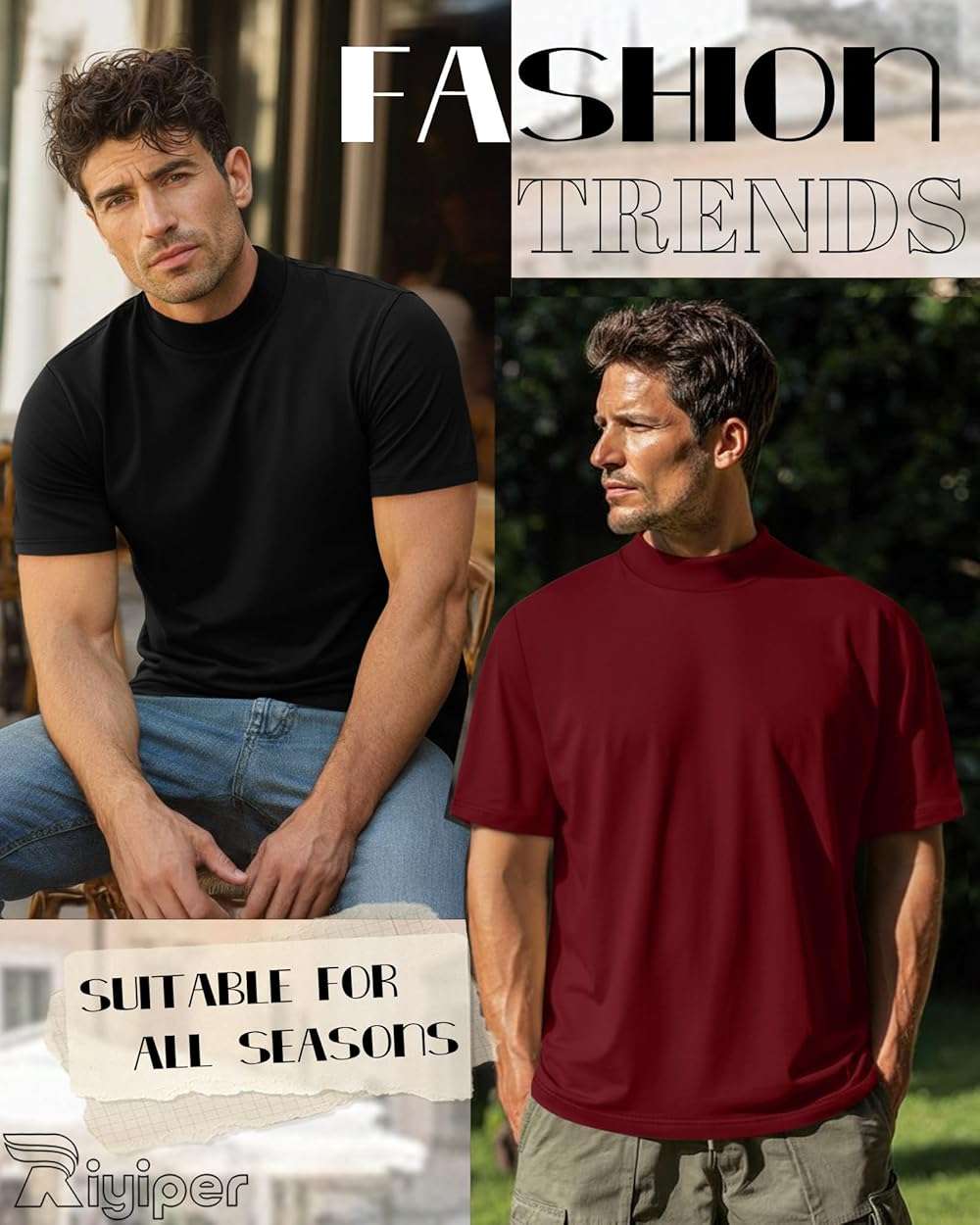 Riyiper 3 Pack Big and Tall Men's Mock Turtleneck Shirt Short Sleeve Cotton Basic Tops Slim Fit Casual Undershirt Tops - Image 5