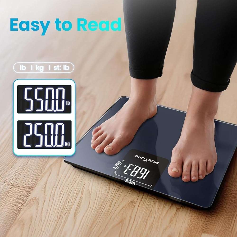 Posture 550lb Capacity Digital Bathroom Scale High Precision Body Weight Scale Extra Wide Platform Large LED Display, and Durable 8mm Tempered Glass Platform for Home - Image 3