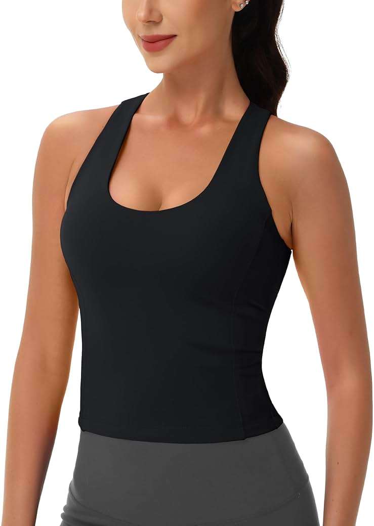 MAGCOMSEN Women's Workout Tank Tops with Built in Bra Athletic Racerback Support Tanks Padded Fitted Yoga Crop Gym Activewear - Image 1