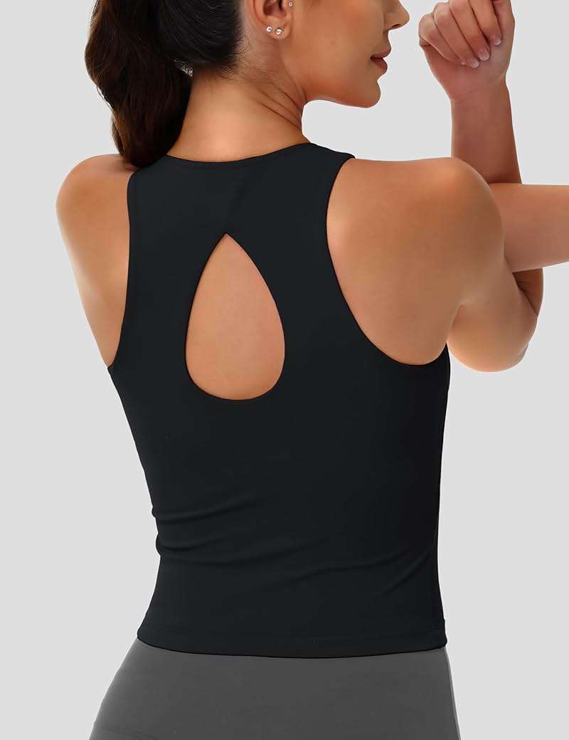 MAGCOMSEN Women's Workout Tank Tops with Built in Bra Athletic Racerback Support Tanks Padded Fitted Yoga Crop Gym Activewear - Image 2