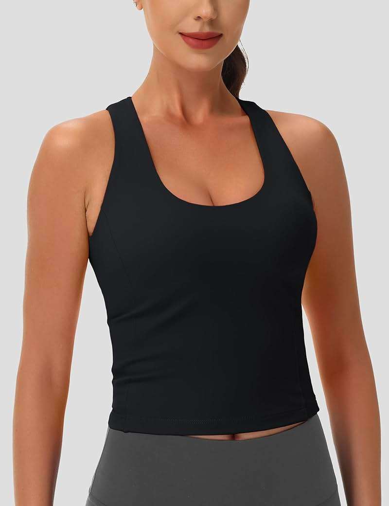 MAGCOMSEN Women's Workout Tank Tops with Built in Bra Athletic Racerback Support Tanks Padded Fitted Yoga Crop Gym Activewear - Image 3