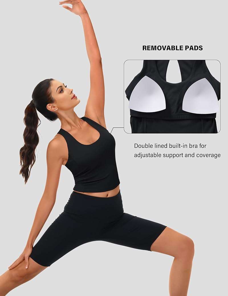 MAGCOMSEN Women's Workout Tank Tops with Built in Bra Athletic Racerback Support Tanks Padded Fitted Yoga Crop Gym Activewear - Image 5