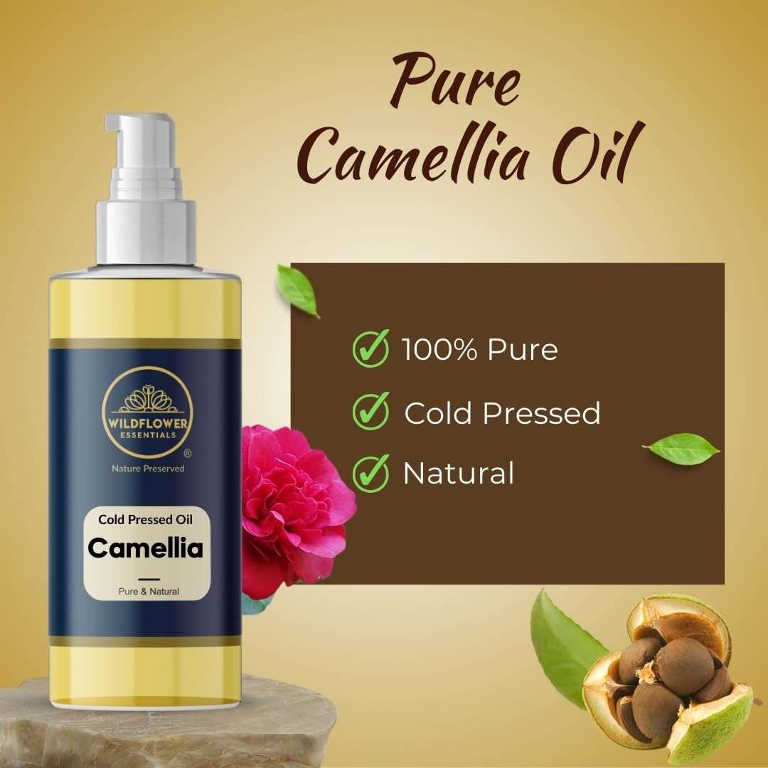 WILDFLOWER ESSENTIALS Camellia Oil (Camellia kissi) 100% Natural Cold Pressed Carrier Oil For Face, Hair, Skin, Body | with Dispensing Pump 1.69 Fl Oz (50ml) - Image 2