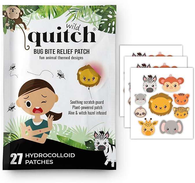 Quitch Mosquito Bite Relief Safari Animal Patches, Bug Bite Anti Itch Cream Alternative for Kids and Baby, Insect Bite Relief, After Bite Relief, Travel Essential for Summer Camp, Cruise and Outdoors - Image 1