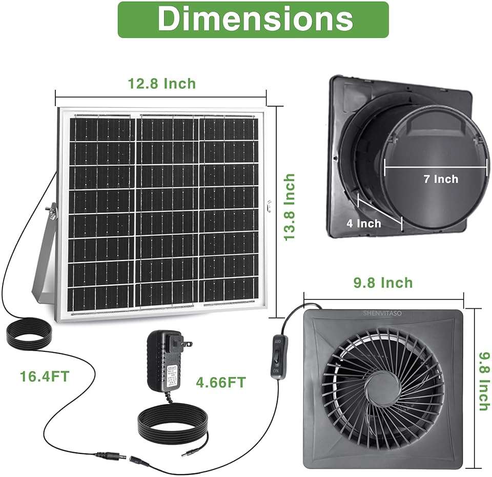 Solar Exhaust Fan, 25W Solar Panel + 8" Ventilation Vent Fan, with Power Adapter, Anti-backflow Valve, High Speed Solar Powered Exhaust Fan with Bracket for Shed, Chicken Coop, Greenhouse, Dog House - Image 2