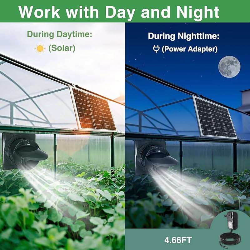 Solar Exhaust Fan, 25W Solar Panel + 8" Ventilation Vent Fan, with Power Adapter, Anti-backflow Valve, High Speed Solar Powered Exhaust Fan with Bracket for Shed, Chicken Coop, Greenhouse, Dog House - Image 5