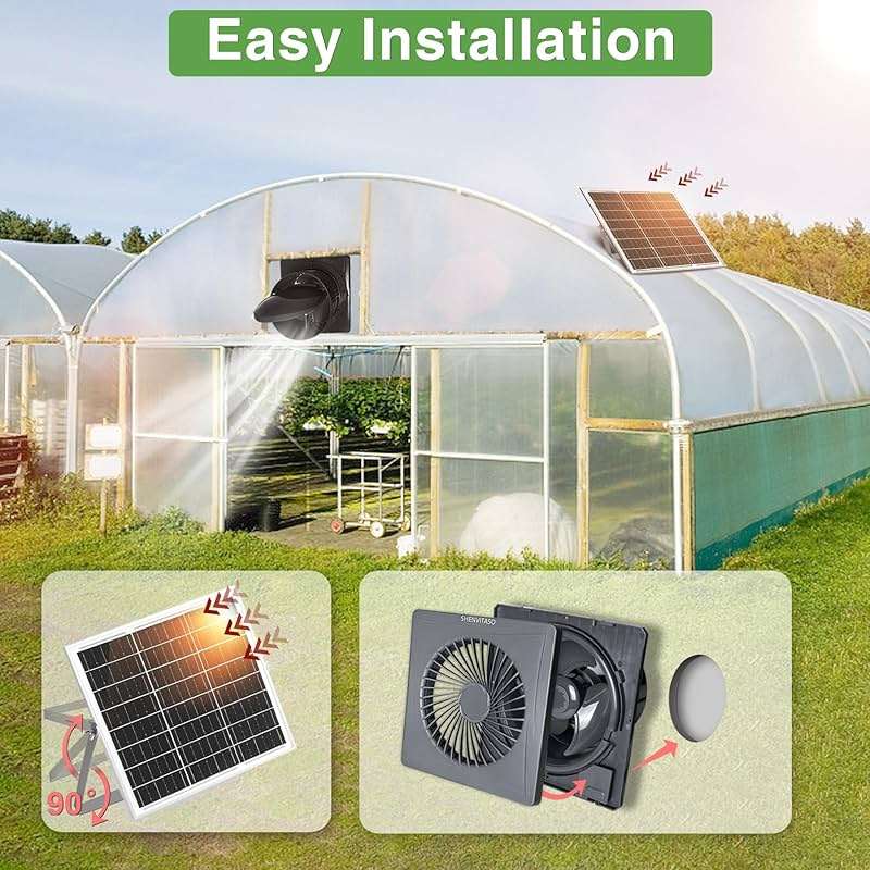 Solar Exhaust Fan, 25W Solar Panel + 8" Ventilation Vent Fan, with Power Adapter, Anti-backflow Valve, High Speed Solar Powered Exhaust Fan with Bracket for Shed, Chicken Coop, Greenhouse, Dog House - Image 6