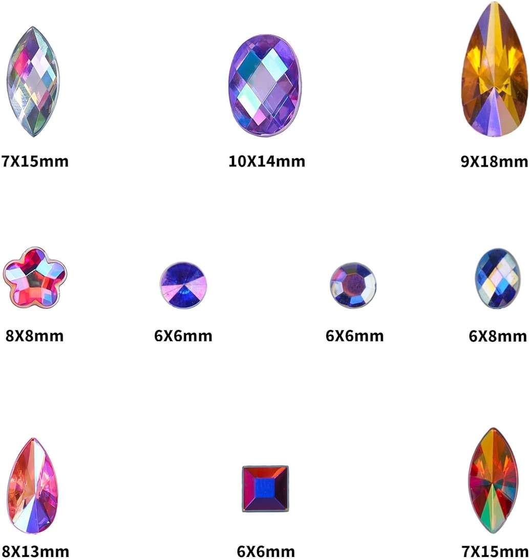 500 Pcs Mixed 10 Colors AB Colorful Gems Rhinestones for Crafting, Flatback Rhinestones Gemstones Jewels for Crafts Halloween Party Decorations Cosplay Pirate Face Eye Body Makeup Embellishments - Image 2