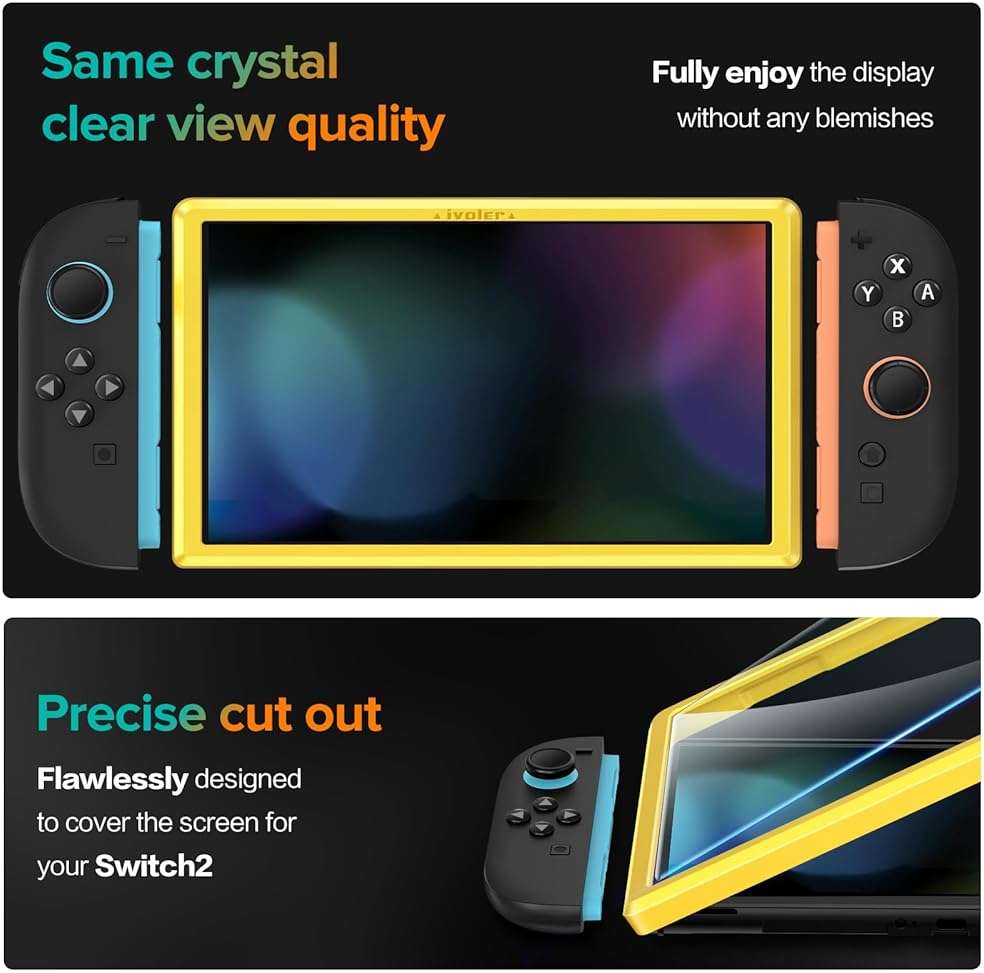 ivoler 4-Pack Tempered Glass Screen Protector Designed for Nintendo Switch 2 2025 [Easy Alignment Frame] 30s Installation, 9H Hardness Transparent HD Clear, Anti-Scratch Updated Version 7.9'' - Image 4