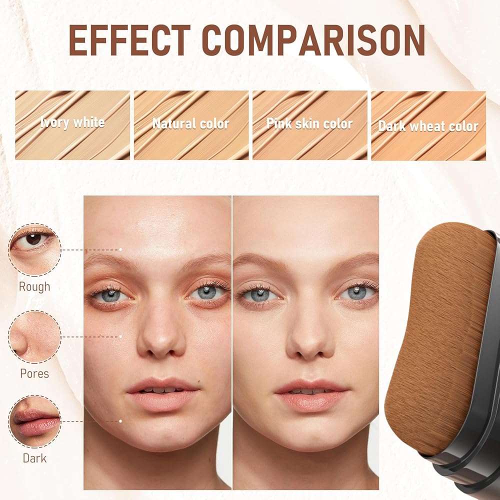 Flawless Eraser Foundation Stick,Korean Hydrating Lightweight Foundation Stick with Brush,Multi-Use Foundation Stick Makeup, Waterproof Thin and Cover Blemishes for All Skin Types (natural, 02) - Image 2