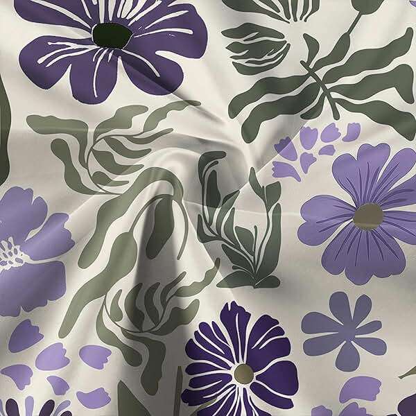 Boho Floral Botanical Shower Curtain, Cute Purple Abstract Mid Century Morden Flowers Leaves Plant Bathroom Curtain, Spring Summer Retro Funky Aesthetic Bathroom Decor Shower Cutain Sets, 70X70IN - Image 4