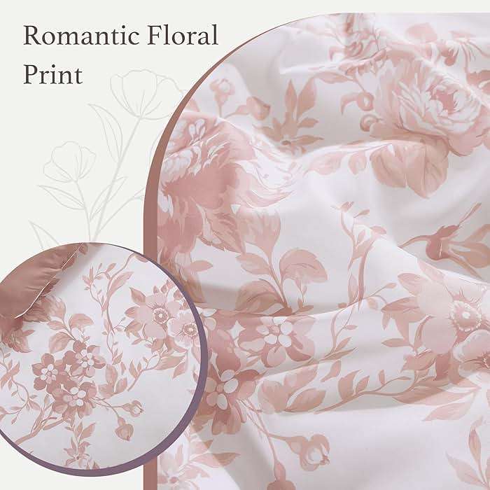 BLOOMHAVEN Queen Comforter Set -7 Pieces Pink Floral Comforter Set for All Seasons, Bed in a Bag Queen with Botanical Flowers Comforter, Sheets, Pillowcases & Shams - Image 6