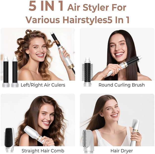 5 in 1 Hair Dryer Brush Set, Blow Dryer Brush with Air Style Wrap Hair Styler, Negative Ionic Magic Style Set, Detachable Air Curler for Volumizer,Straightener,Drying - Image 2