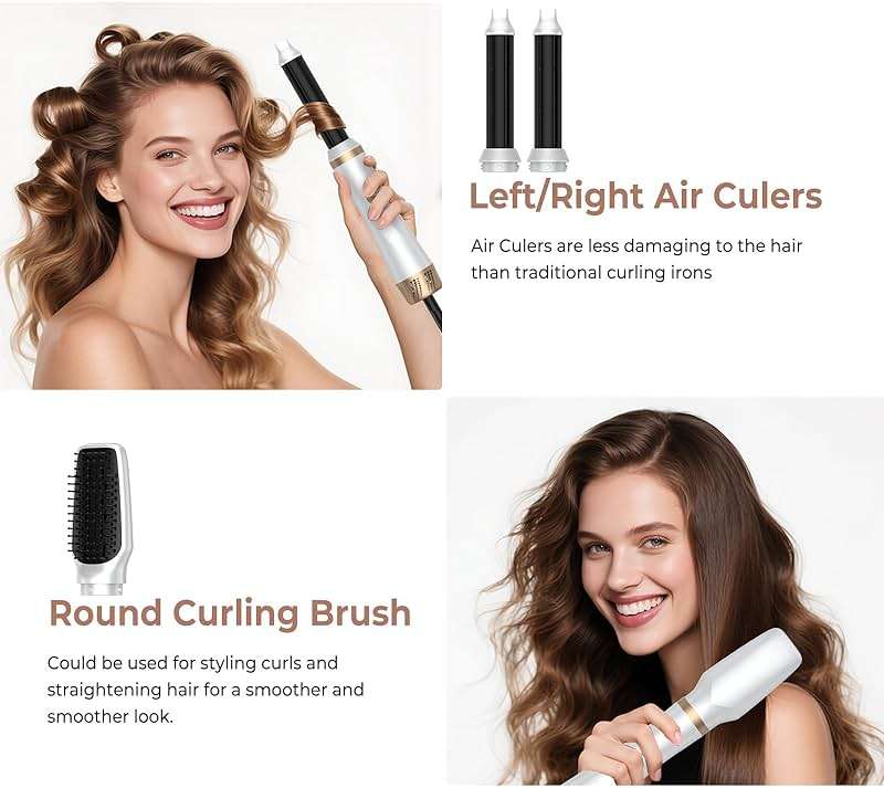 5 in 1 Hair Dryer Brush Set, Blow Dryer Brush with Air Style Wrap Hair Styler, Negative Ionic Magic Style Set, Detachable Air Curler for Volumizer,Straightener,Drying - Image 6