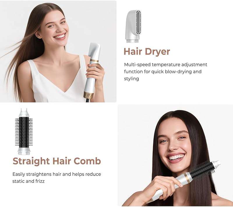 5 in 1 Hair Dryer Brush Set, Blow Dryer Brush with Air Style Wrap Hair Styler, Negative Ionic Magic Style Set, Detachable Air Curler for Volumizer,Straightener,Drying - Image 7