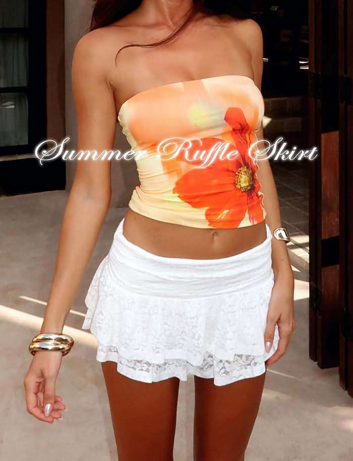 OZICERD Lace Ruffle Mini Skirts for Women High Waisted See Through Pleated Skort Micro Skirt Y2k Cute Short Skirt with Shorts - Image 4
