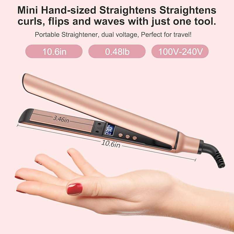 Mini Flat Iron, Ceramic Mini Hair Straightener for Short Hair, Curls Bangs, Small Flat Irons Dual Voltage for Travel, Shinier & Smooth - Image 4