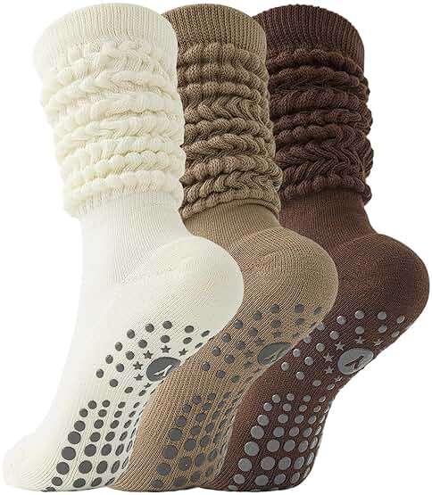 Yawlsow Pilates Socks with Grips for Women Yoga Ruffle Grippy Non Slip Long Slouchy Scrunch Socks for Barre Workout Hospital - Image 1