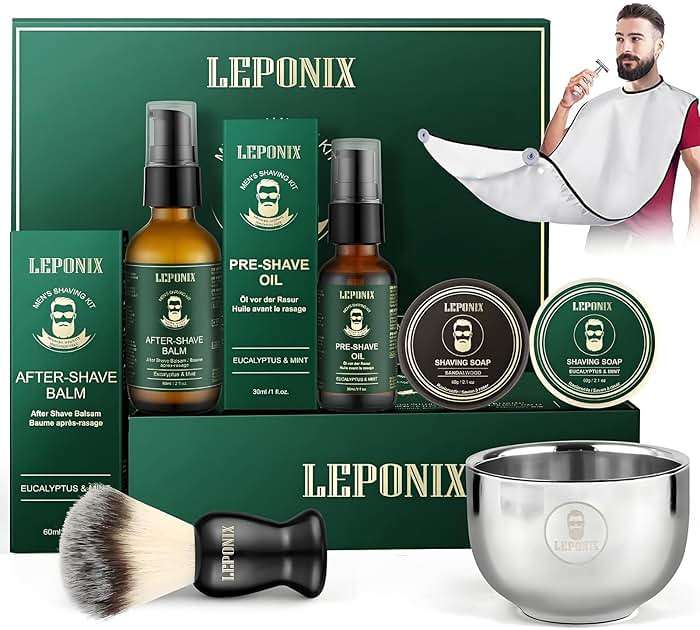 Shaving Kit for Men, Including Eucalyptus & Mint Pre-Shave Oil, After Shave Balm, 2 Packs Shaving Soap, Shaving Brush and Bowl, Beard Bib, Unique Gift for Men Stocking Stuffers - Image 1