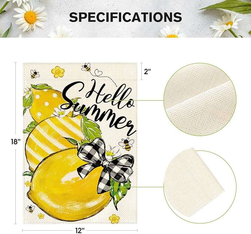 AVOIN colorlife Hello Summer Garden Flag 12x18 Inch Double Sided Outside, Lemon Bee Rustic Seasonal Yard Outdoor Flag - Image 3