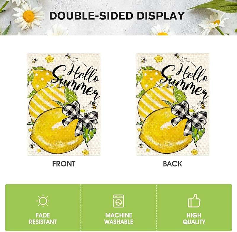 AVOIN colorlife Hello Summer Garden Flag 12x18 Inch Double Sided Outside, Lemon Bee Rustic Seasonal Yard Outdoor Flag - Image 6