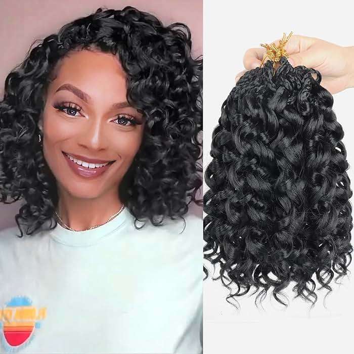 Gogo Curl Crochet Hair 8 Packs Ocean Wave Crochet Hair Pre Looped Deep Twist Goddess Box Braids Curly Water Wave Synthetic Braiding Hair For Black Women (#1B, 10 Inch (Pack of 8)) - Image 1