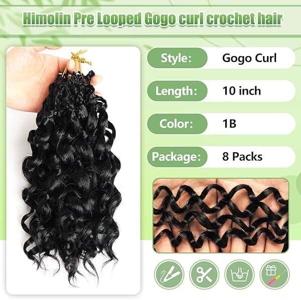 Gogo Curl Crochet Hair 8 Packs Ocean Wave Crochet Hair Pre Looped Deep Twist Goddess Box Braids Curly Water Wave Synthetic Braiding Hair For Black Women (#1B, 10 Inch (Pack of 8)) - Image 2