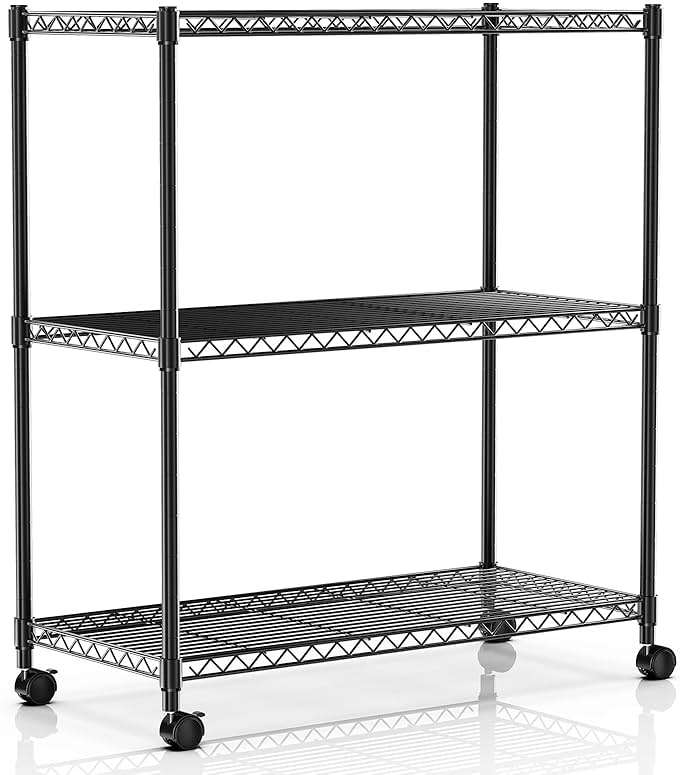 Simple Deluxe Shelving Unit - 3 Tier Shelf for Garage Storage, Black, 24.02" W x 13.78" D x 29.92" H, 750 Lbs Capacity, Adjustable Shelves, Leveling Feet, Caster Wheels for Easy Mobility,Black - Image 1