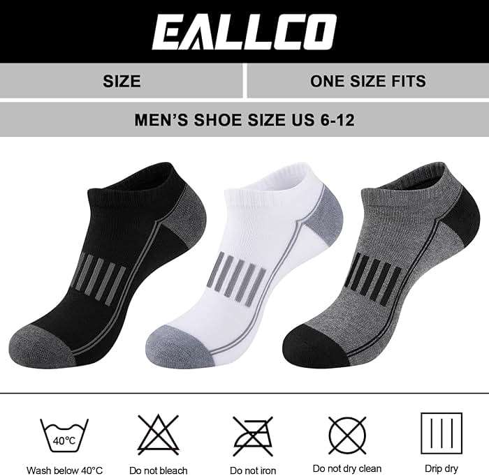 eallco 12 Pairs Mens Ankle Socks Athletic Running Low Cut Breathable Cushioned Comfort Casual Socks - Image 2