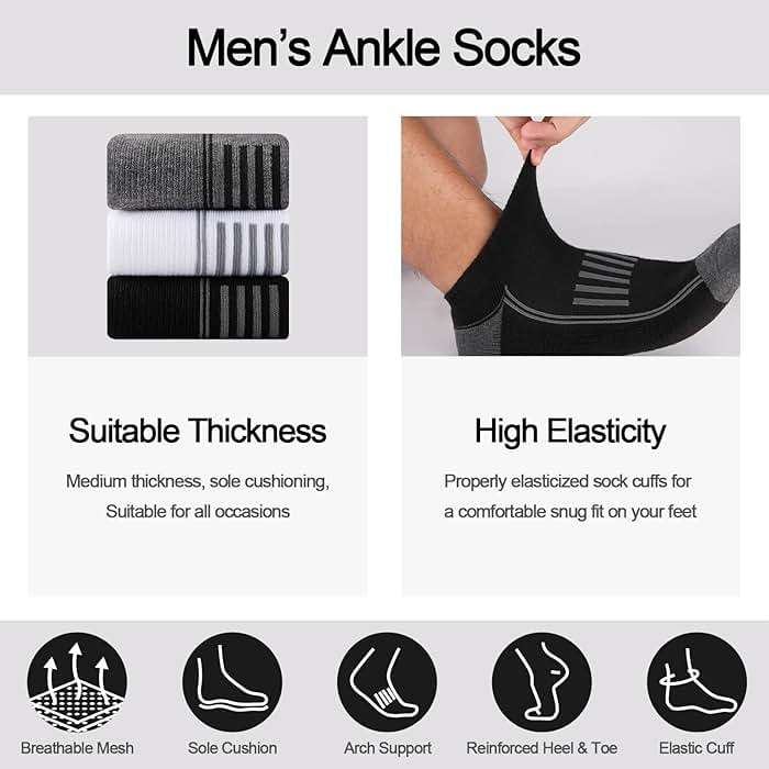 eallco 12 Pairs Mens Ankle Socks Athletic Running Low Cut Breathable Cushioned Comfort Casual Socks - Image 7