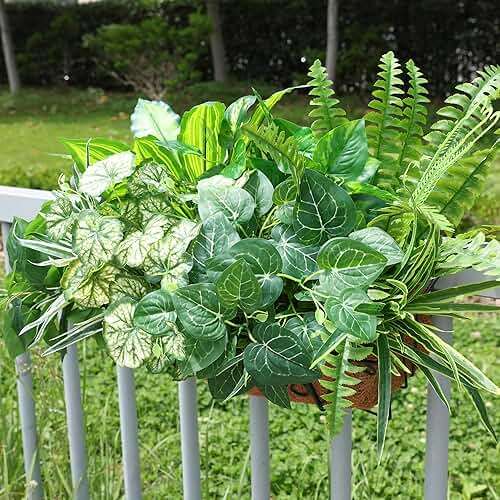 Starttag Artificial Greenery Plants Fake Plastic Leaves with Stems UV Resistant Large Bunches Outside Faux Plants Bushes for Outdoor Patio Garden Front Porch Yard Decor (Green) - Image 5