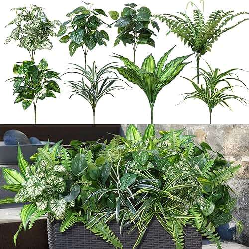 Starttag Artificial Greenery Plants Fake Plastic Leaves with Stems UV Resistant Large Bunches Outside Faux Plants Bushes for Outdoor Patio Garden Front Porch Yard Decor (Green) - Image 6