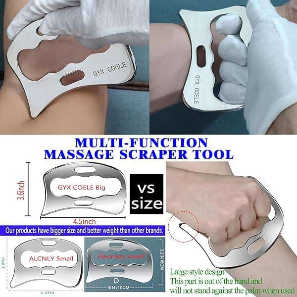 GYX COELE 4 in 1 Stainless Steel Gua Sha Muscle Scraper Tool, Professional IASTM Physical Therapy Tool Set for Massage and Scraping (4pcs Carry Bag) - Image 4