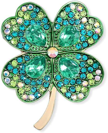 XGALBLA Rhinestone Shamrock Four Leaf Crystal Clover Brooch Pin for Women - Image 1