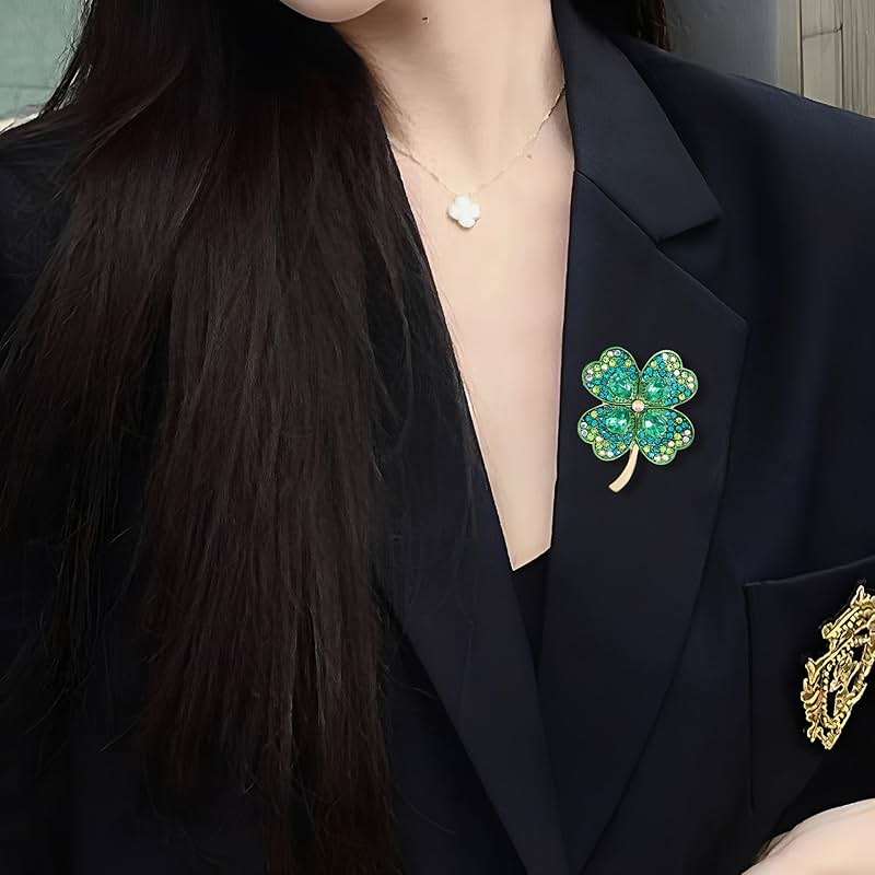 XGALBLA Rhinestone Shamrock Four Leaf Crystal Clover Brooch Pin for Women - Image 5