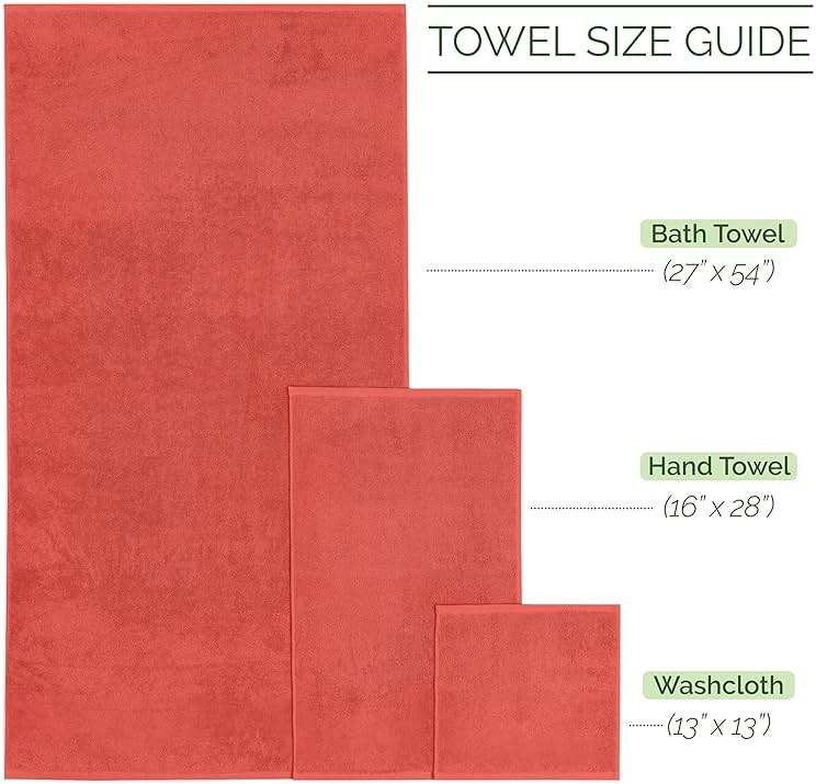 Elegant Comfort 100% Turkish Cotton Corduroy Ribbed Luxury Bath Towels 6-Piece Set, Premium Feel - Quick Dry, Highly Absorbent, Contains 2 Bath Towels, 2 Hand Towels, and 2 Washcloths, Coral - Image 3