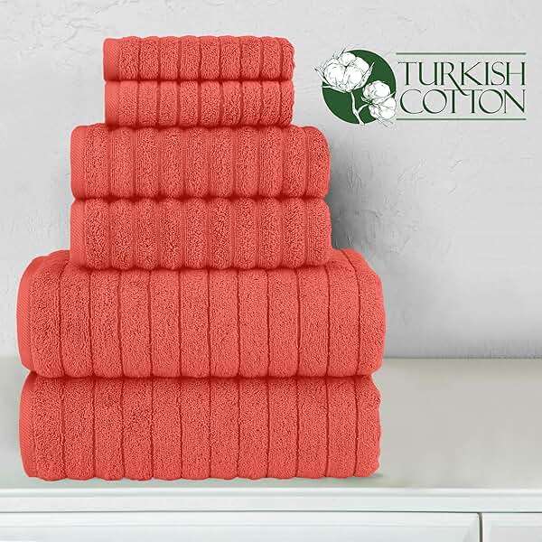 Elegant Comfort 100% Turkish Cotton Corduroy Ribbed Luxury Bath Towels 6-Piece Set, Premium Feel - Quick Dry, Highly Absorbent, Contains 2 Bath Towels, 2 Hand Towels, and 2 Washcloths, Coral - Image 5