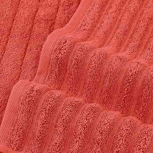 Elegant Comfort 100% Turkish Cotton Corduroy Ribbed Luxury Bath Towels 6-Piece Set, Premium Feel - Quick Dry, Highly Absorbent, Contains 2 Bath Towels, 2 Hand Towels, and 2 Washcloths, Coral - Image 6