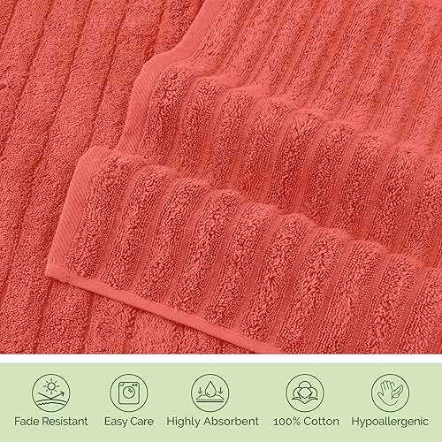Elegant Comfort 100% Turkish Cotton Corduroy Ribbed Luxury Bath Towels 6-Piece Set, Premium Feel - Quick Dry, Highly Absorbent, Contains 2 Bath Towels, 2 Hand Towels, and 2 Washcloths, Coral - Image 8