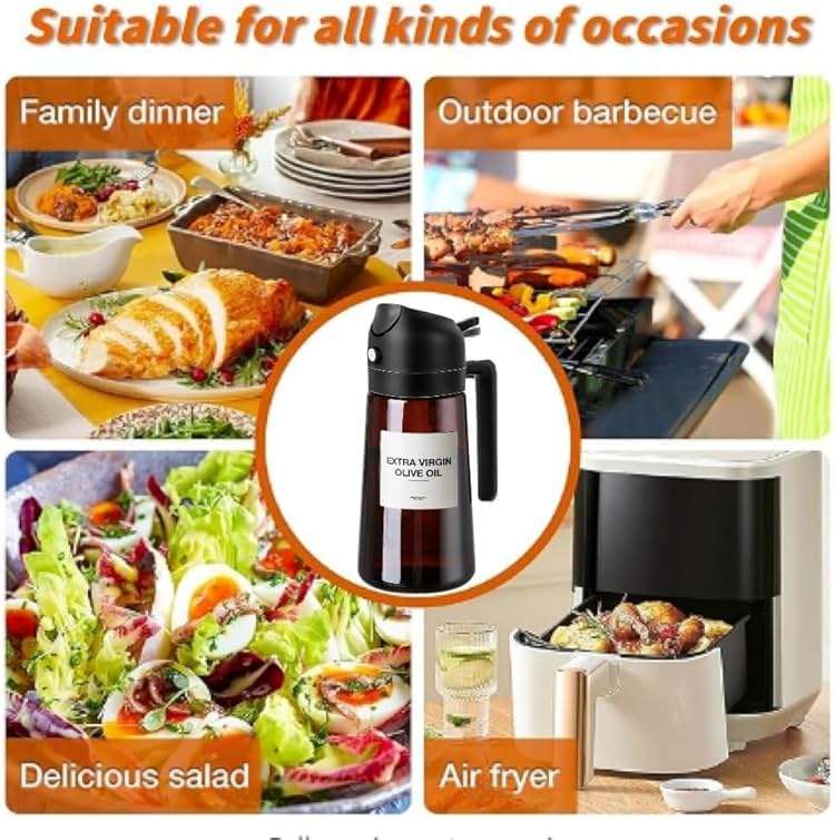Zwzjheng 2 In1 Olive Oil Edible oil Dispenser for Kitchen, 16oz Oil Sprayer Bottle for Cooking, Glass Oil BottleSpray and Pour，Food-Grade Mister for Air Fryer, Salad,Baking，BBQ, Upgraded Light Blockin - Image 4