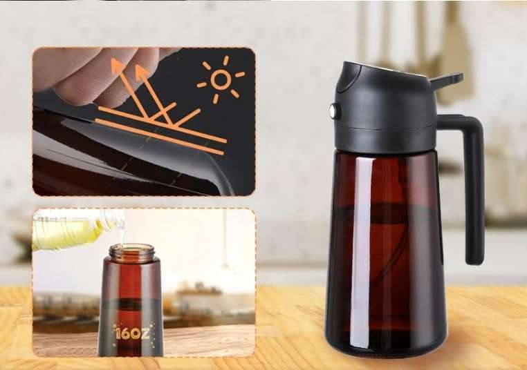 Zwzjheng 2 In1 Olive Oil Edible oil Dispenser for Kitchen, 16oz Oil Sprayer Bottle for Cooking, Glass Oil BottleSpray and Pour，Food-Grade Mister for Air Fryer, Salad,Baking，BBQ, Upgraded Light Blockin - Image 8