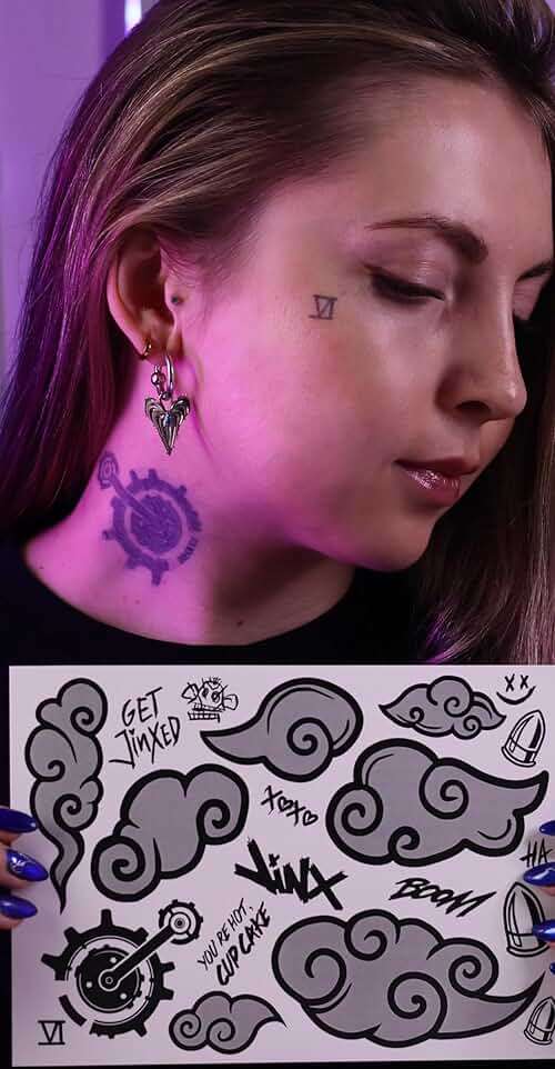 Arcane Tattoo - Jinx & Vi Temporary Tattoo Cosplay | Arcane League of Legends Merch Tattoo | Game Character LOL Temporary Tattoo - Image 3