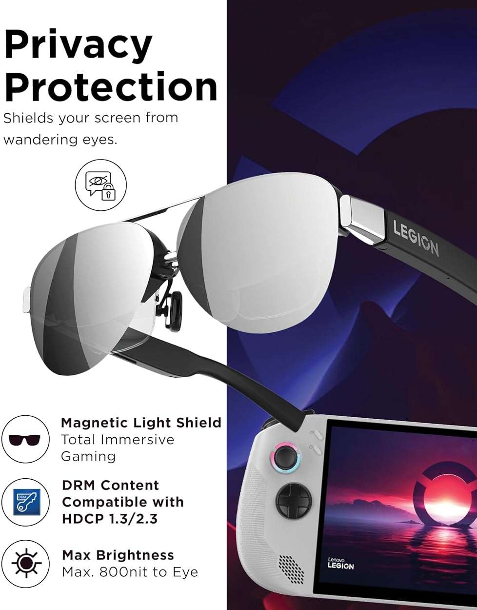Lenovo Legion Glasses Gen 2 - Micro-OLED Personal Wearable Monitor for Gaming & Movies, FHD 120Hz Plug-and-Play Display for Lenovo Legion Go & USB-C Devices, High-Fidelity Audio & Privacy - Image 3