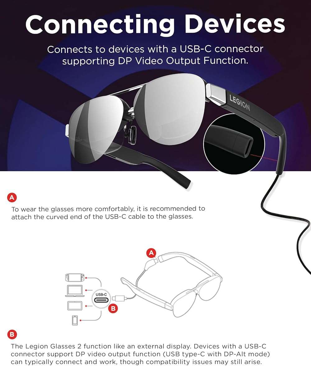 Lenovo Legion Glasses Gen 2 - Micro-OLED Personal Wearable Monitor for Gaming & Movies, FHD 120Hz Plug-and-Play Display for Lenovo Legion Go & USB-C Devices, High-Fidelity Audio & Privacy - Image 9