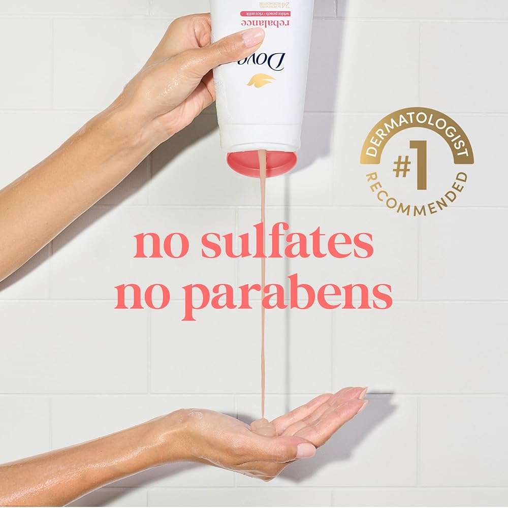 Dove Body Wash 3 Count Rebalance White Peach & Rice Milk For 24hr Lotion-Soft Skin Moisturizing Skin Cleanser with No Sulfates No Parabens - Image 4