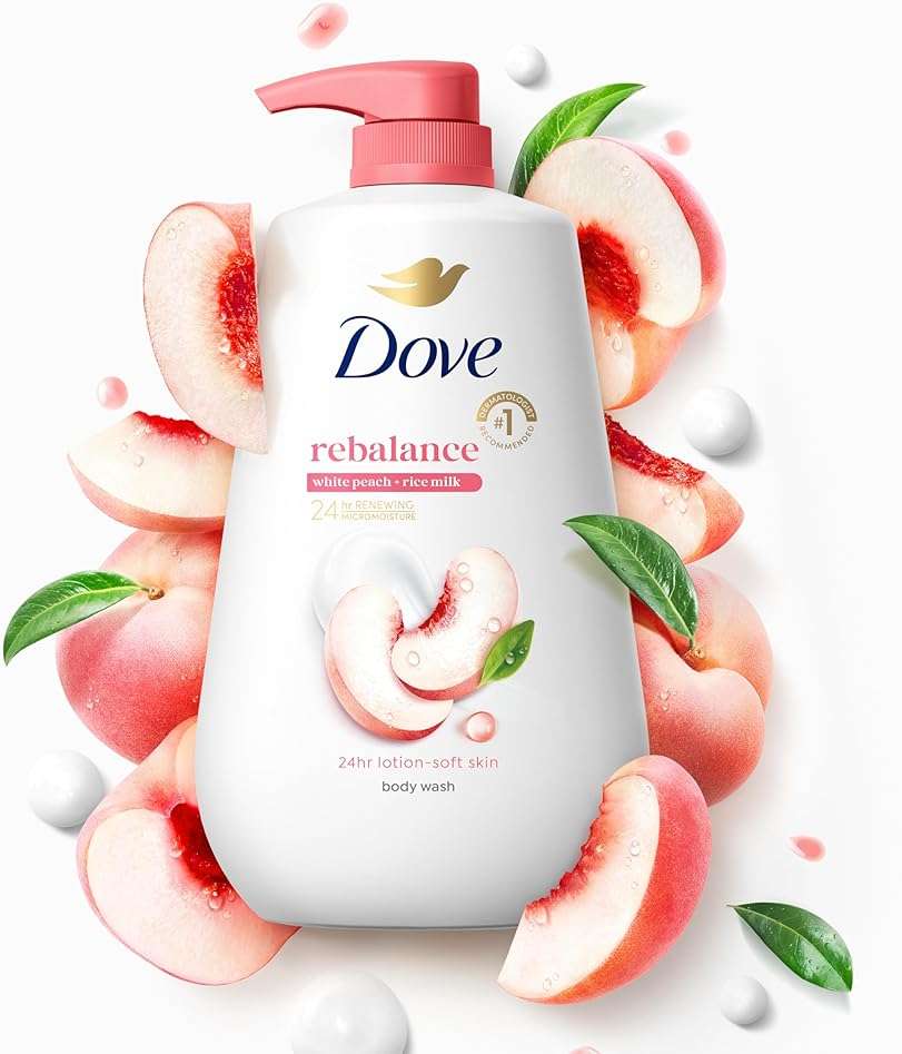 Dove Body Wash 3 Count Rebalance White Peach & Rice Milk For 24hr Lotion-Soft Skin Moisturizing Skin Cleanser with No Sulfates No Parabens - Image 10