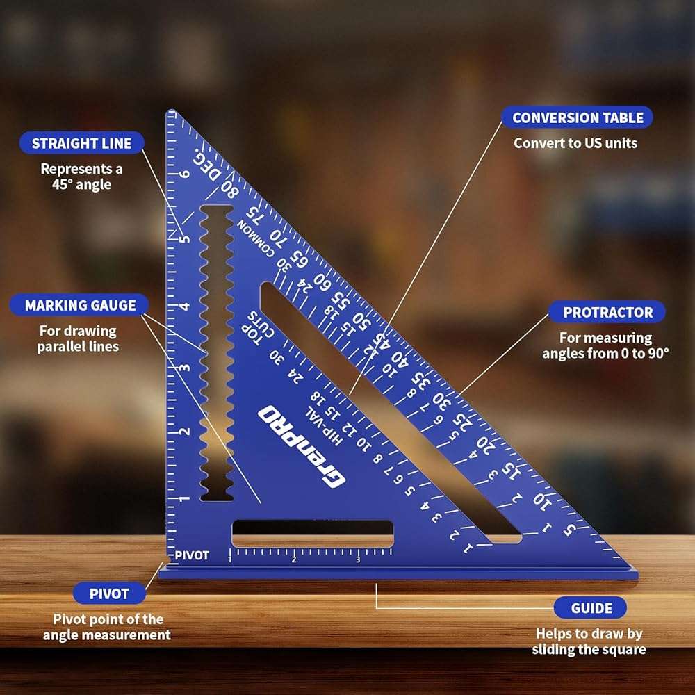 GRENPRO Combination Square Woodworking Ruler Tools, 7inch Carpenter Square Wood Working Tools and Accessories, 12inch Square Ruler, Includes 2-in-1 Carpentry Pencil, Protractor Angle Machinist Tool - Image 2