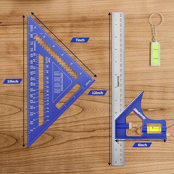 GRENPRO Combination Square Woodworking Ruler Tools, 7inch Carpenter Square Wood Working Tools and Accessories, 12inch Square Ruler, Includes 2-in-1 Carpentry Pencil, Protractor Angle Machinist Tool - Image 5